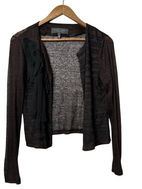 Sachin + Babi Black Sheer Open-Front Cardigan with Ruffle Detail